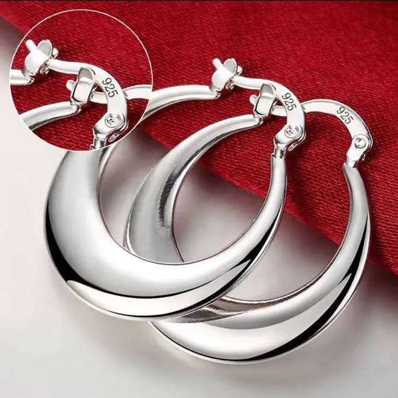 Jewelry - Bold Silver Hoop Earrings with Hinged Closure